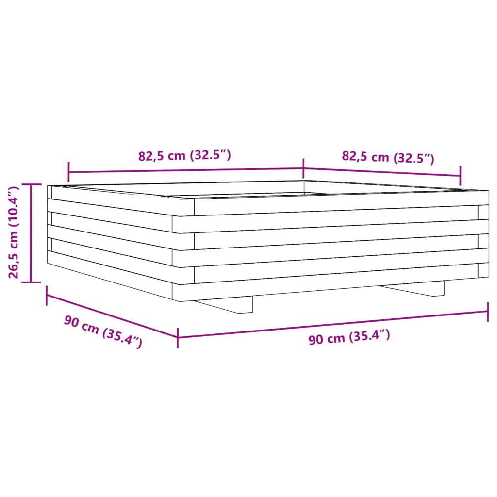 vidaXL Garden Planter White 90x90x26.5 cm Solid Wood Pine