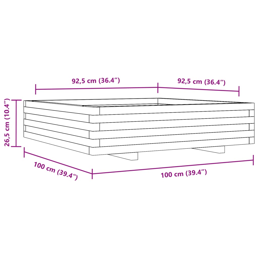 vidaXL Garden Planter 100x100x26.5 cm Solid Wood Pine