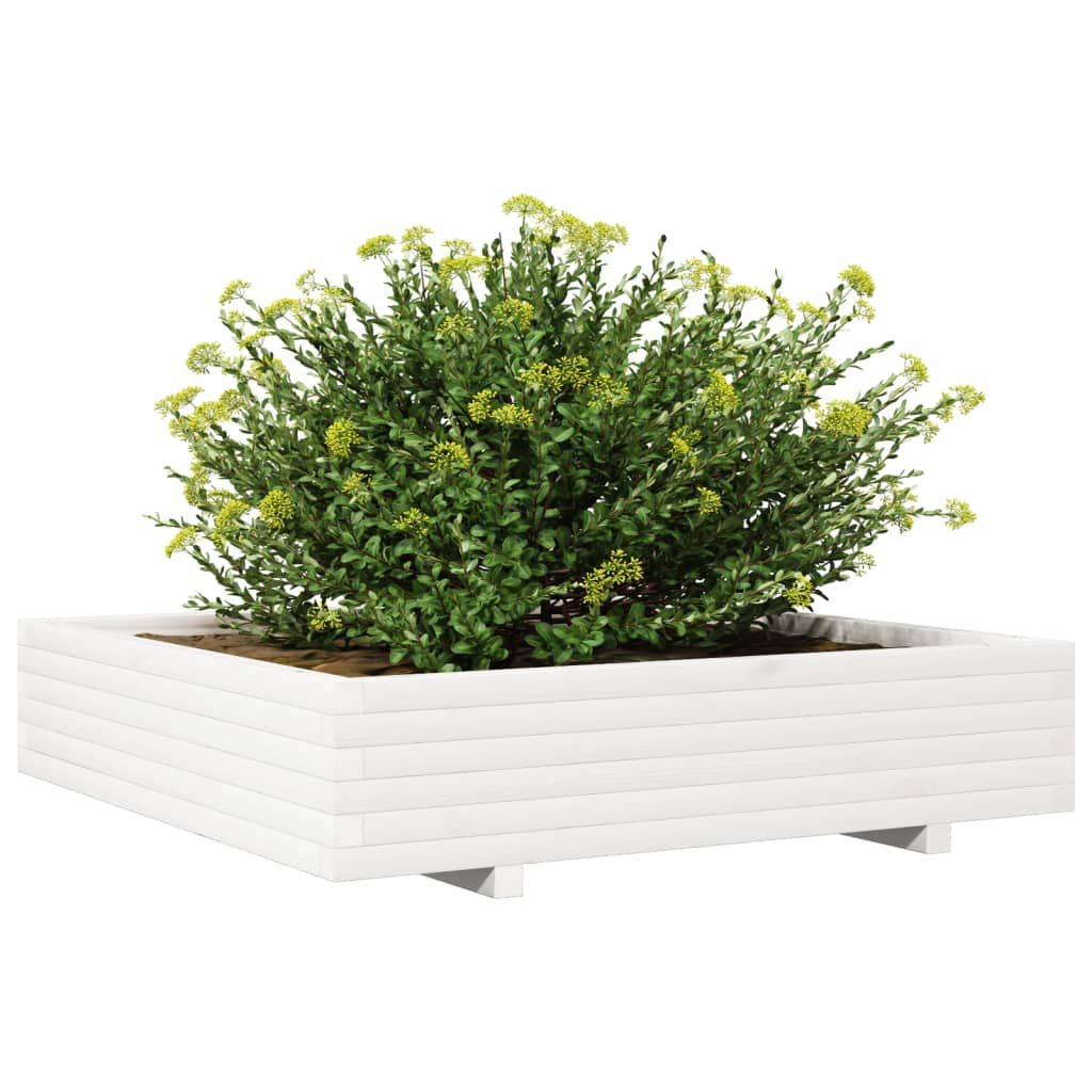 vidaXL Garden Planter White 110x110x26,5 cm Solid Wood Pine