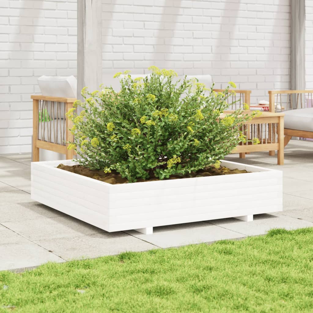 vidaXL Garden Planter White 110x110x26,5 cm Solid Wood Pine