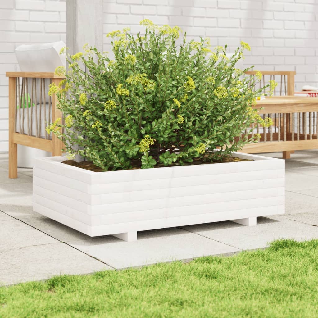 vidaXL Garden Planter White 90x60x26,5 cm Solid Wood Pine