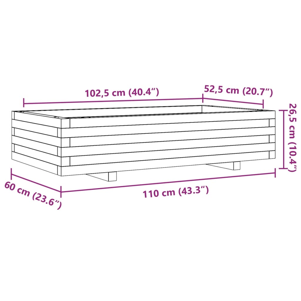 vidaXL Garden Planter Wax Brown 110x60x26.5 cm Solid Wood Pine