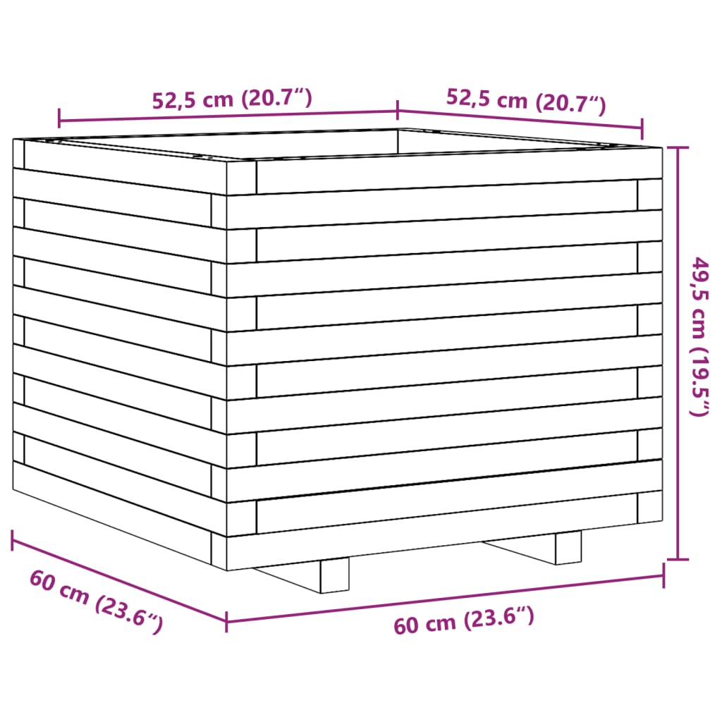 vidaXL Garden Planter 60x60x49.5 cm Solid Wood Pine