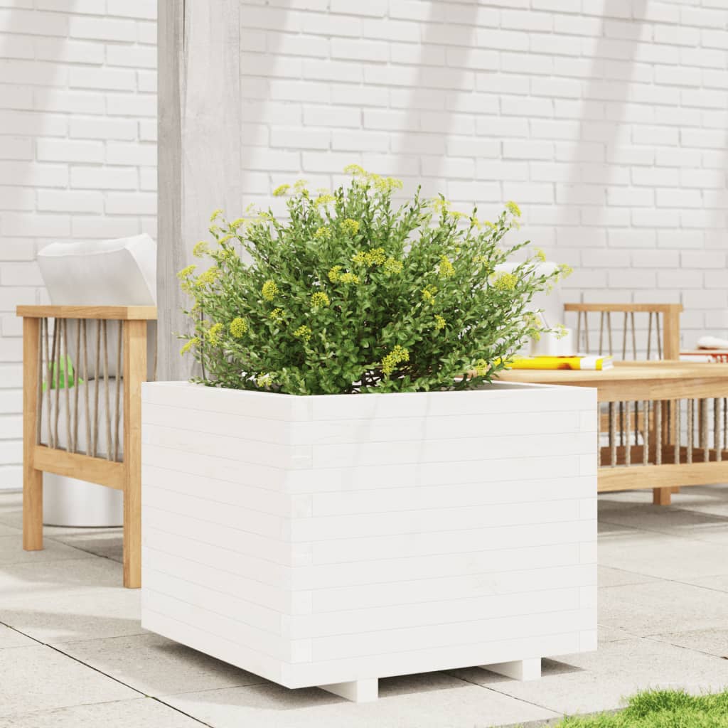 vidaXL Garden Planter White 60x60x49,5 cm Solid Wood Pine
