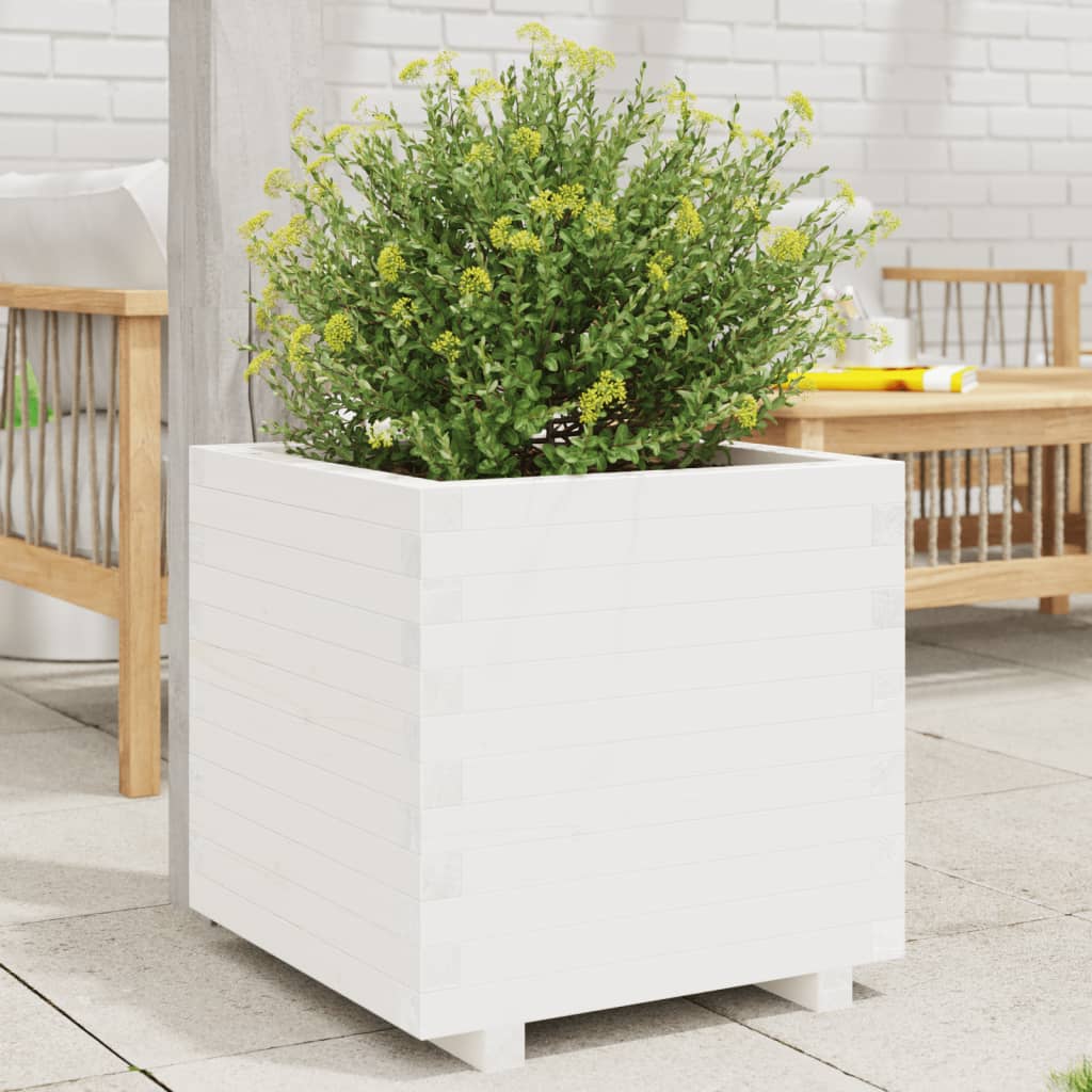 vidaXL Garden Planter White 60x60x49,5 cm Solid Wood Pine