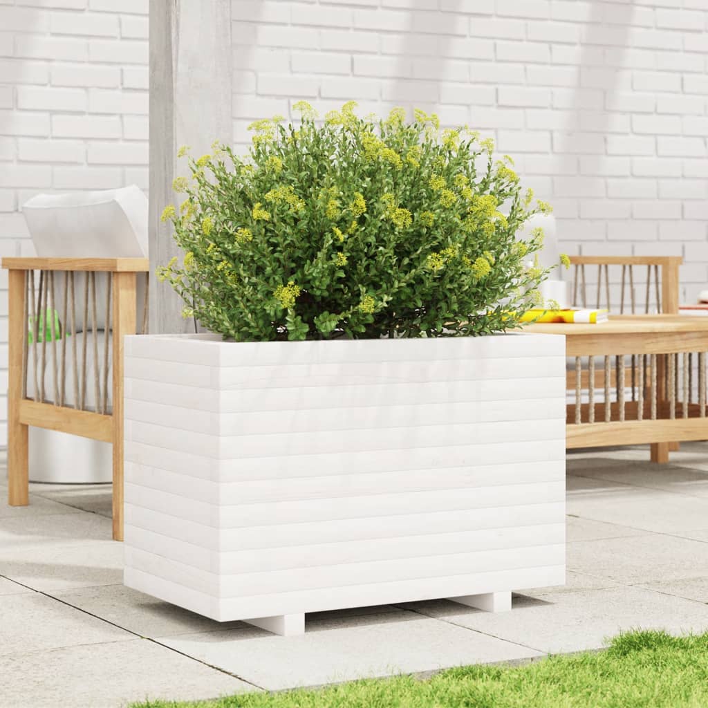 vidaXL Garden Planter White 70x40x49,5 cm Solid Wood Pine