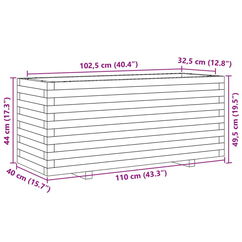 vidaXL Garden Planter White 110x40x49.5 cm Solid Wood Pine