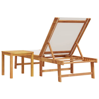 vidaXL Sun Lounger with Table Grey Solid Wood Acacia and Textilene