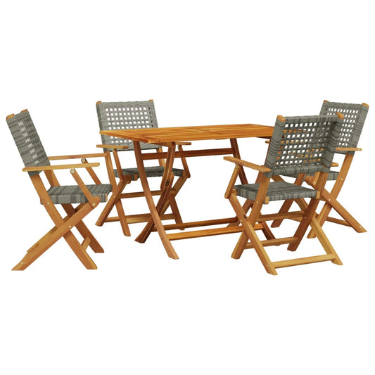 vidaXL 5 Piece Garden Dining Set Grey Poly Rattan and Solid Wood