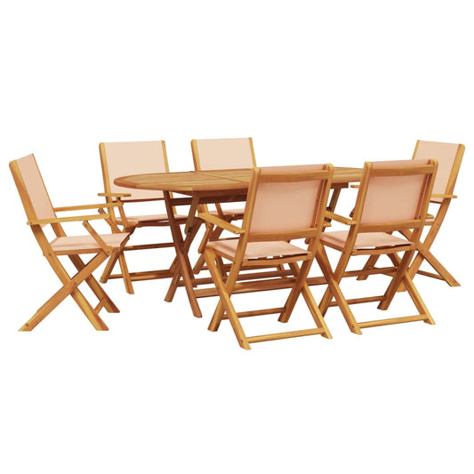 vidaXL 7 Piece Garden Dining Set Beige Fabric and Solid Wood