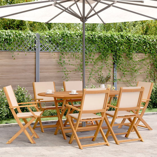 vidaXL 7 Piece Garden Dining Set Beige Fabric and Solid Wood