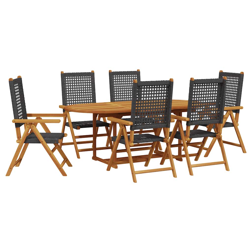 vidaXL Garden Dining Set | Black | Solid Acacia Wood, PE Rattan | Medium
