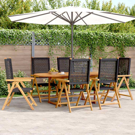 vidaXL 7 Piece Garden Dining Set Black Poly Rattan and Solid Wood