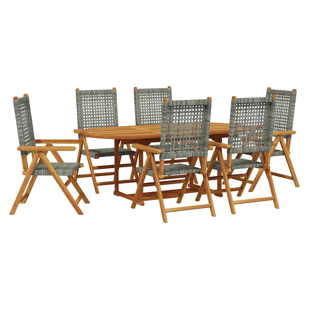 vidaXL Garden Dining Set | Grey | Solid acacia wood and PE rattan | Adjustable
