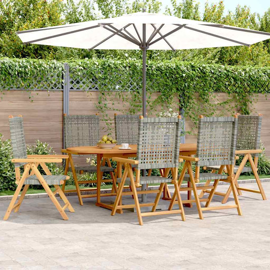 vidaXL Garden Dining Set | Grey | Solid acacia wood and PE rattan | Adjustable