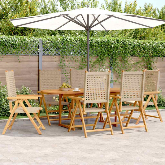 vidaXL 7 Piece Garden Dining Set Beige Poly Rattan and Solid Wood