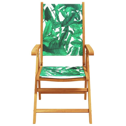 vidaXL 7 Piece Garden Dining Set Leaf Pattern Fabric and Solid Wood