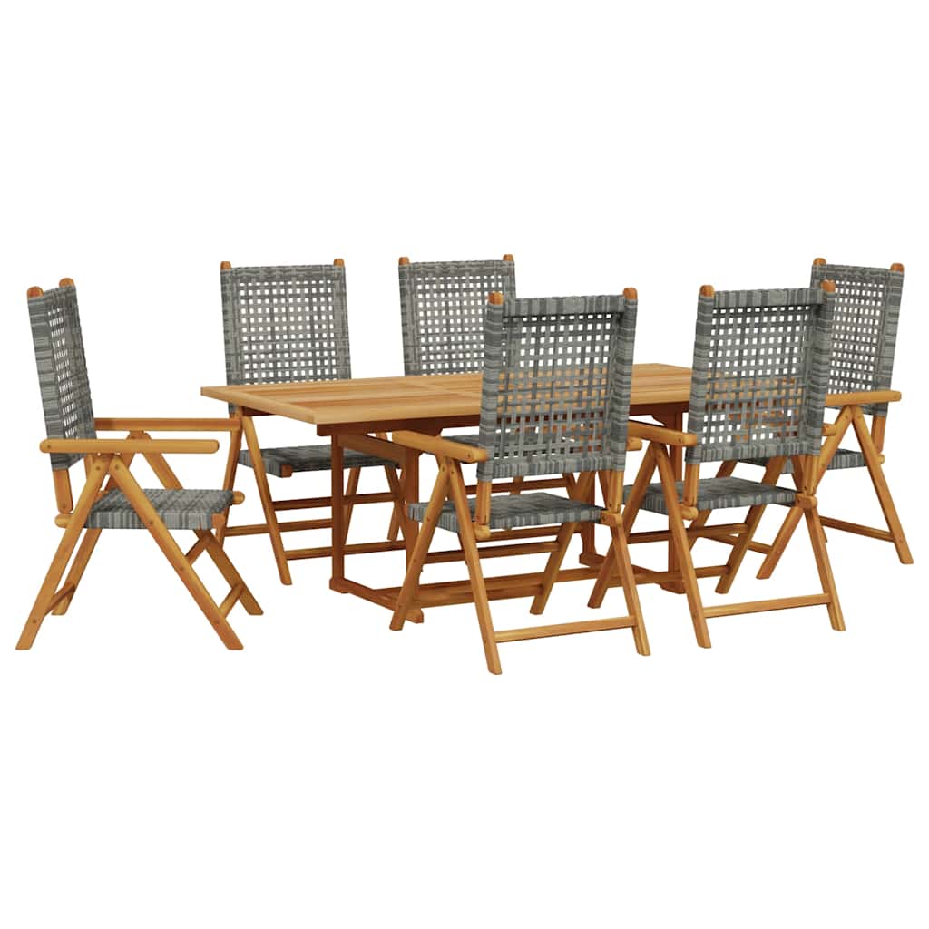 vidaXL 7 Piece Garden Dining Set Grey Poly Rattan and Solid Wood