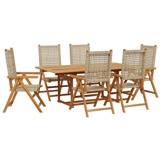 vidaXL Garden Dining Set | Beige | Solid Acacia wood, PE rattan | Medium
