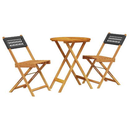 vidaXL Bistro Set | Black | Solid acacia wood and PE rattan | 3-Piece Set