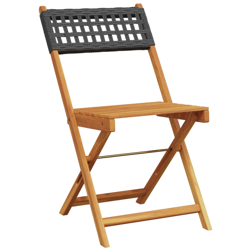 vidaXL Bistro Set | Black | Solid acacia wood and PE rattan | 3-Piece Set