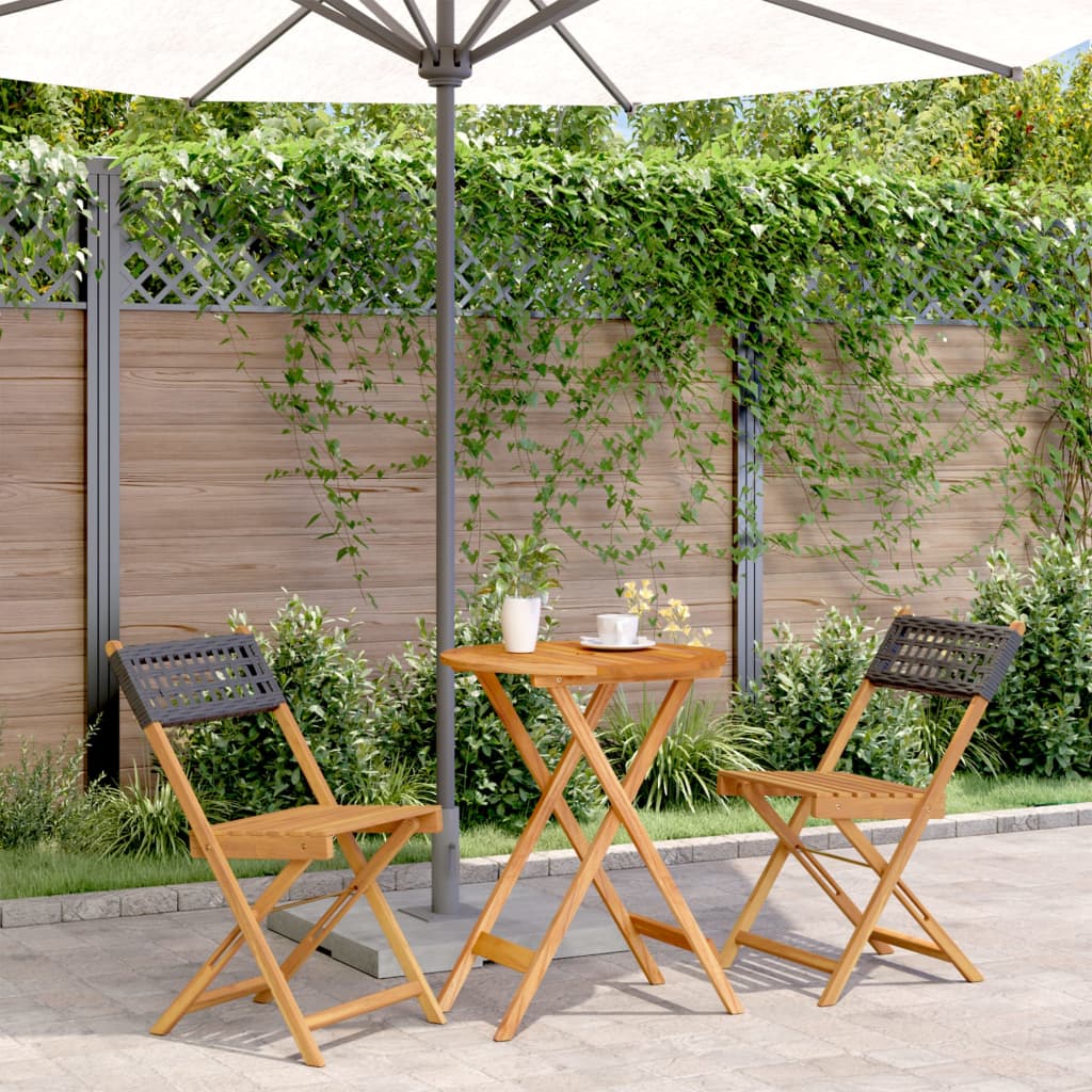 vidaXL Bistro Set | Black | Solid acacia wood and PE rattan | 3-Piece Set