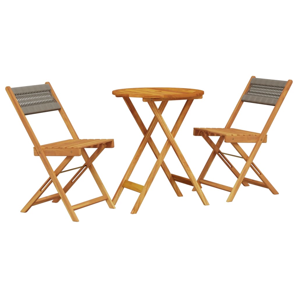 vidaXL Bistro Set | Grey | Solid acacia wood | Compact |  Foldable  | Bistro Set