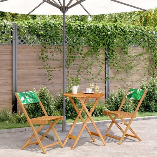 vidaXL 3 Piece Bistro Set Leaf Pattern Fabric and Solid Wood