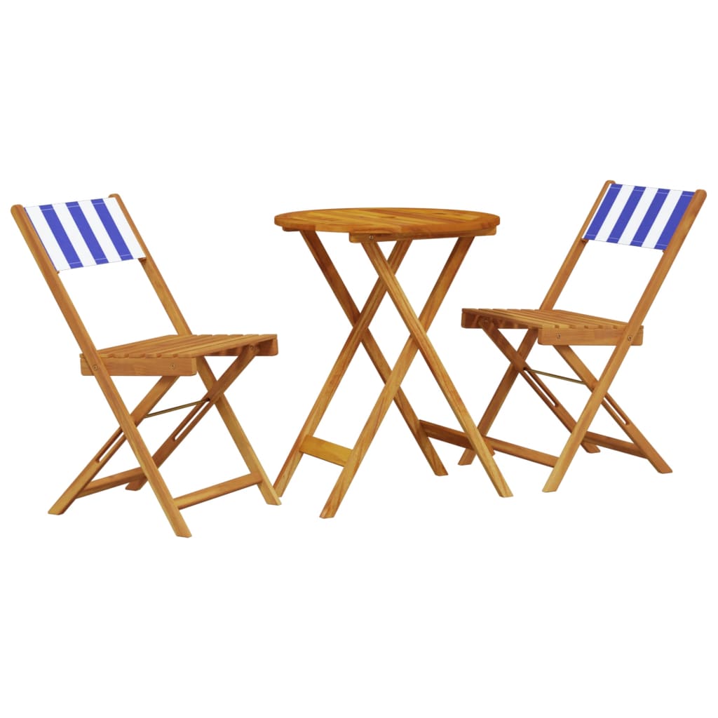 vidaXL 3 Piece Bistro Set Blue and White Fabric and Solid Wood