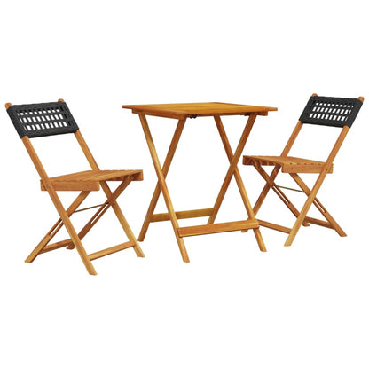 vidaXL Bistro Set | Black | Solid acacia wood, PE rattan | Compact | Foldable