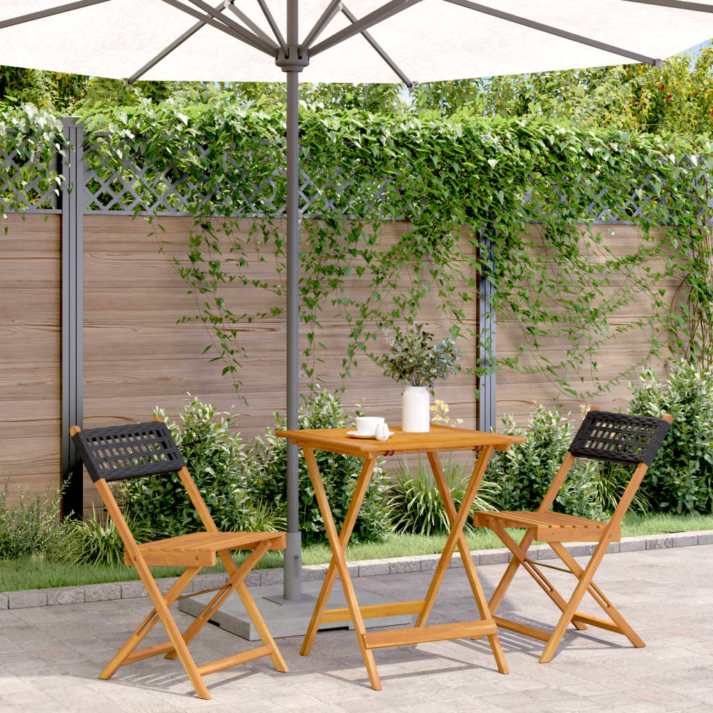 vidaXL Bistro Set | Black | Solid acacia wood, PE rattan | Compact | Foldable