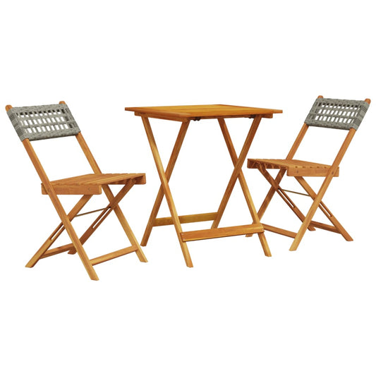 vidaXL Bistro Set | Grey | Solid acacia wood with oil finish, PE rattan | Medium