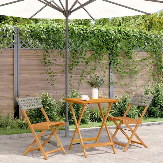 vidaXL 3 Piece Bistro Set Grey Poly Rattan and Solid Wood