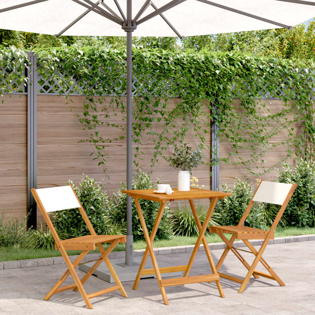 vidaXL Bistro Set | Cream White | Solid Acacia Wood | 3 Piece Set | Foldable