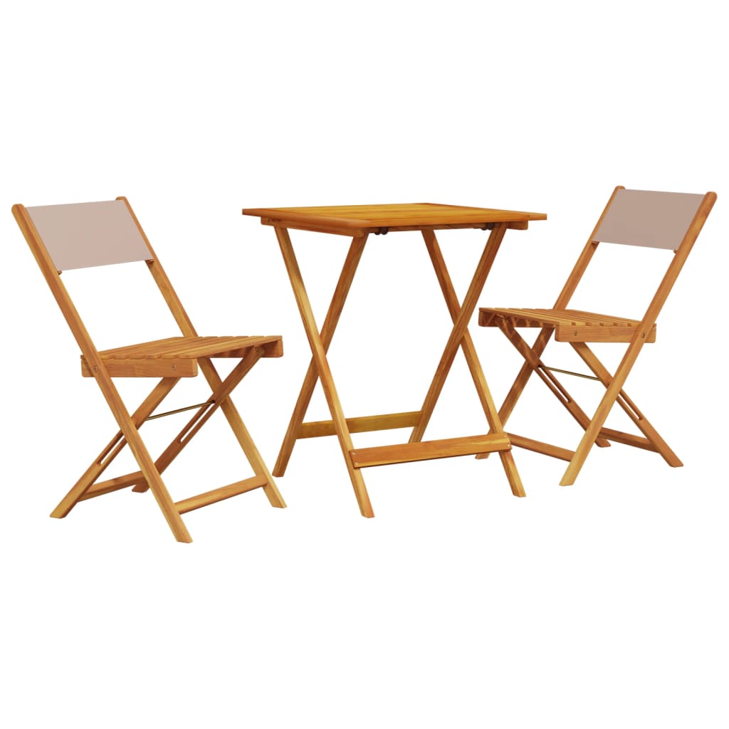 vidaXL Bistro Set | Taupe | Solid Acacia Wood, Polyester | Medium | Foldable