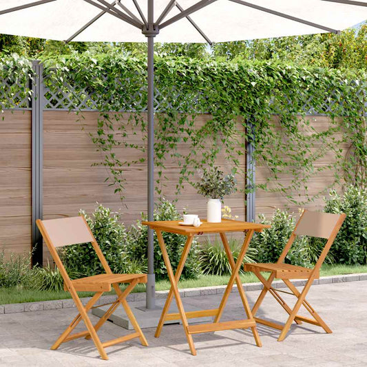 vidaXL Bistro Set | Taupe | Solid Acacia Wood, Polyester | Medium | Foldable