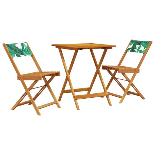 vidaXL 3 Piece Bistro Set Leaf Pattern Fabric and Solid Wood