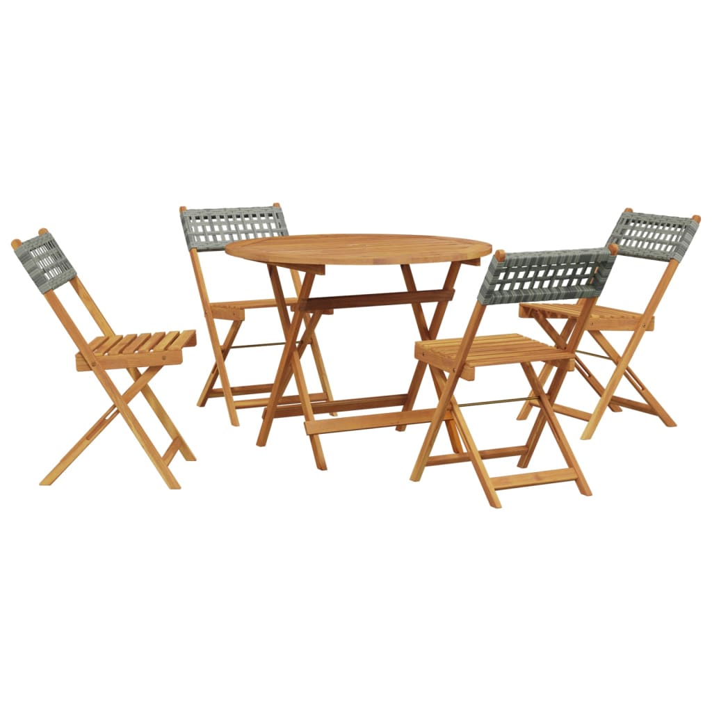 vidaXL 5 Piece Garden Dining Set Grey Poly Rattan and Solid Wood