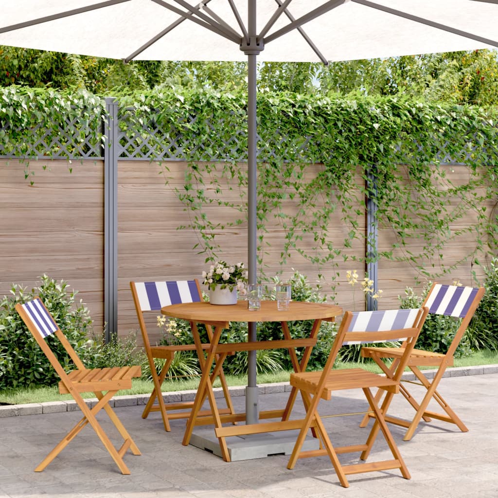 vidaXL 5 Piece Garden Dining Set Blue and White Fabric and Solid Wood