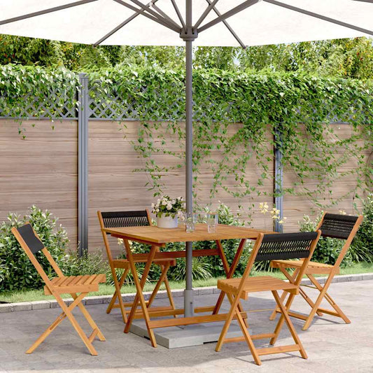 vidaXL 5 Piece Garden Dining Set Black Polypropylene and Solid Wood