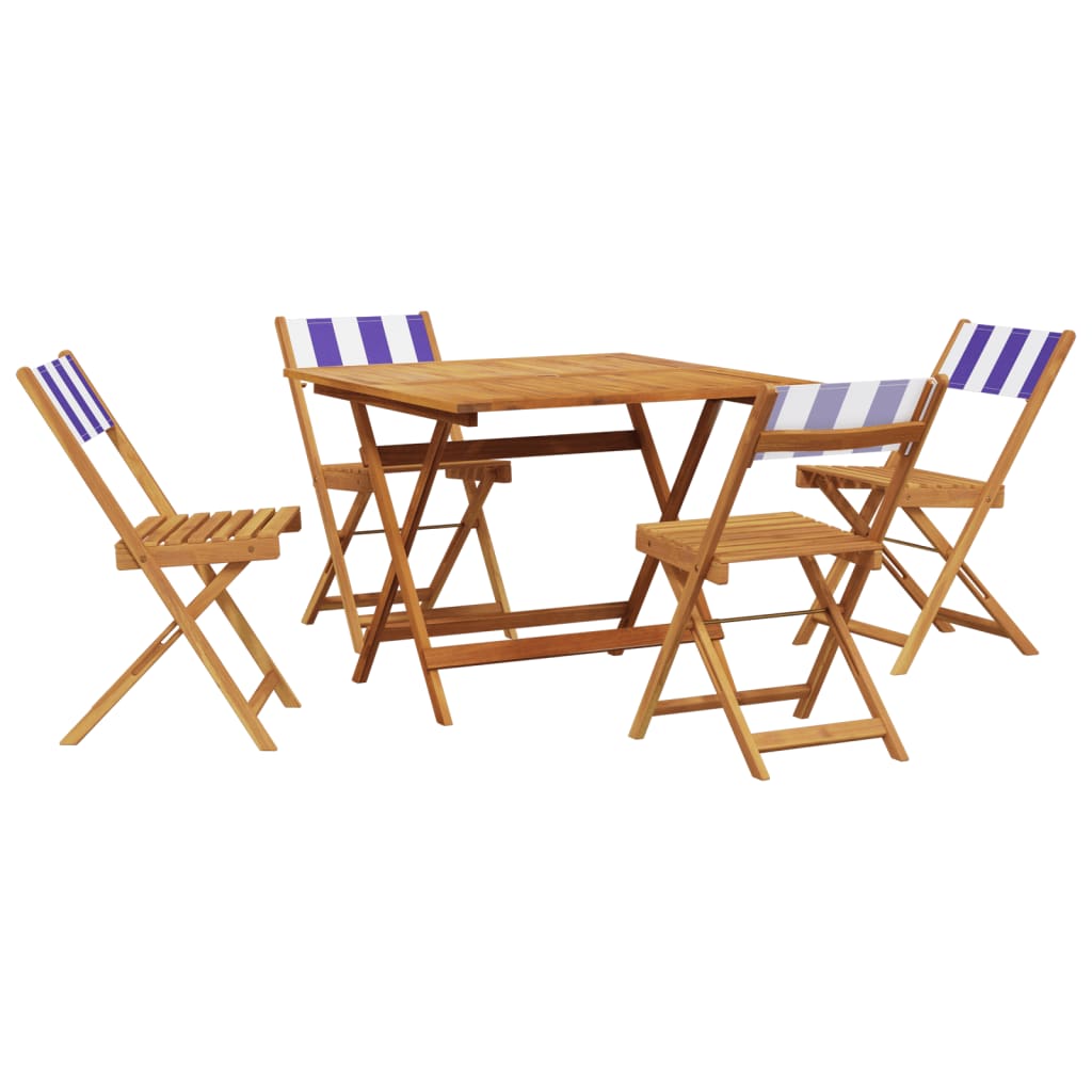 vidaXL 5 Piece Garden Dining Set Blue and White Fabric and Solid Wood