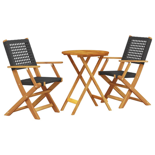 vidaXL Bistro Set | Black | Poly Rattan, Solid Acacia wood with an oil finish