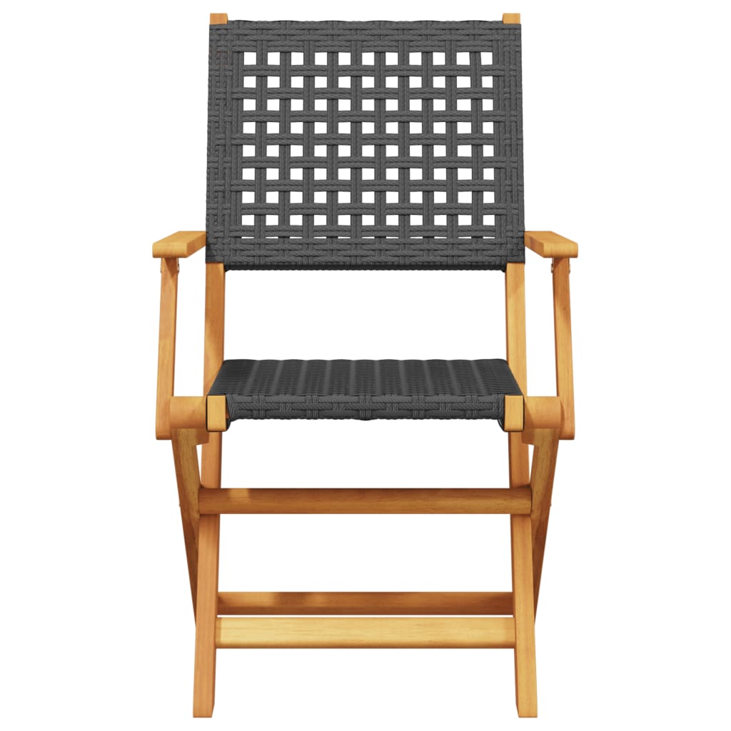 vidaXL Bistro Set | Black | Poly Rattan, Solid Acacia wood with an oil finish