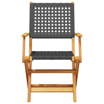 vidaXL Bistro Set | Black | Poly Rattan, Solid Acacia wood with an oil finish