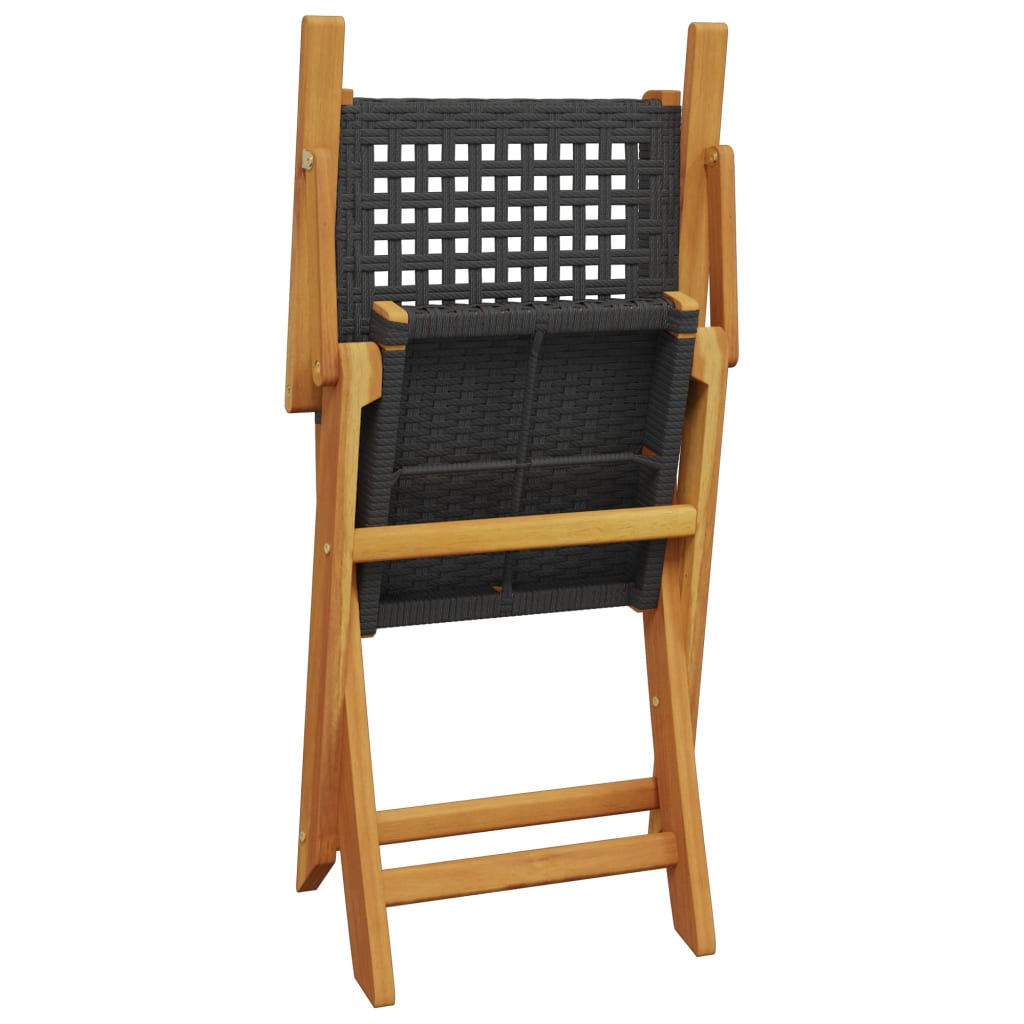 vidaXL Bistro Set | Black | Poly Rattan, Solid Acacia wood with an oil finish
