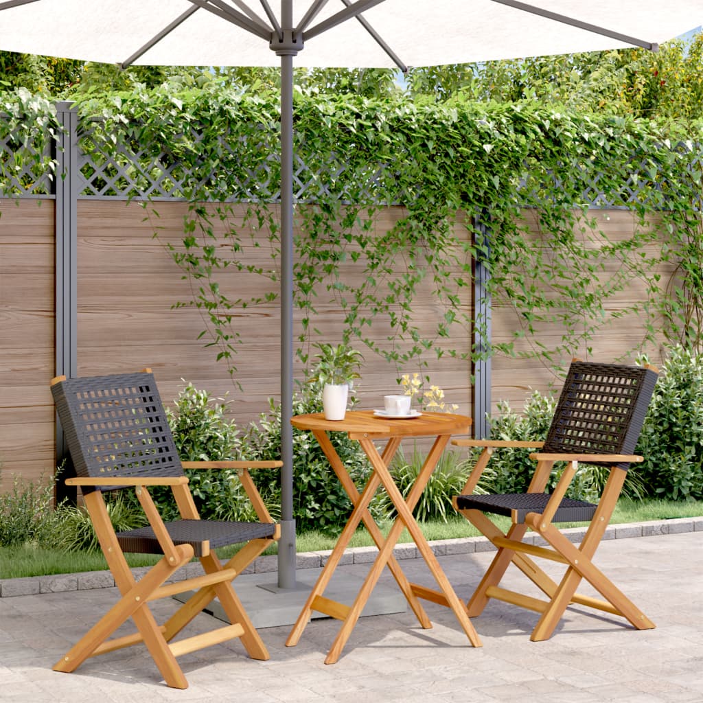 vidaXL Bistro Set | Black | Poly Rattan, Solid Acacia wood with an oil finish