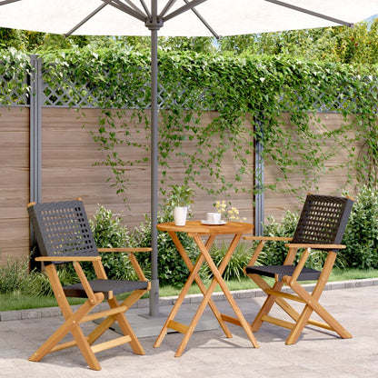 vidaXL Bistro Set | Black | Poly Rattan, Solid Acacia wood with an oil finish