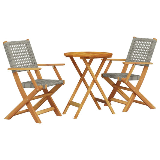 vidaXL Bistro Set | Grey and Natural Wood | Solid acacia wood, PE rattan | Small