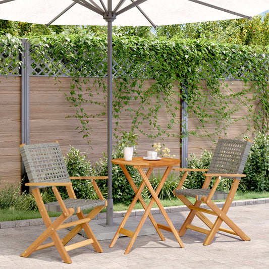 vidaXL Bistro Set | Grey and Natural Wood | Solid acacia wood, PE rattan | Small