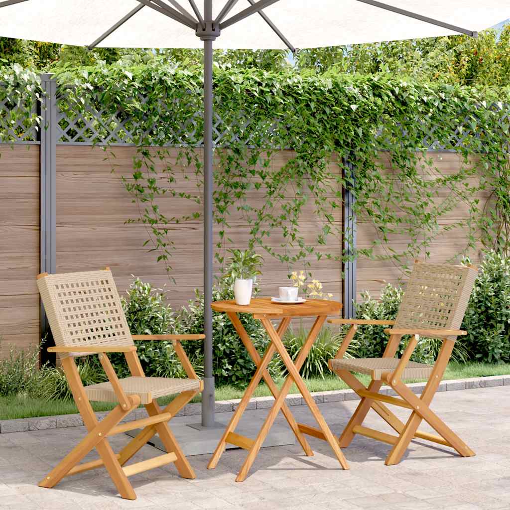 vidaXL Bistro Set | Beige | Solid Acacia wood with an oil finish, PE rattan
